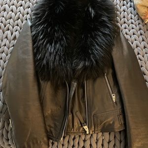 Mackage leather and fur collar coat